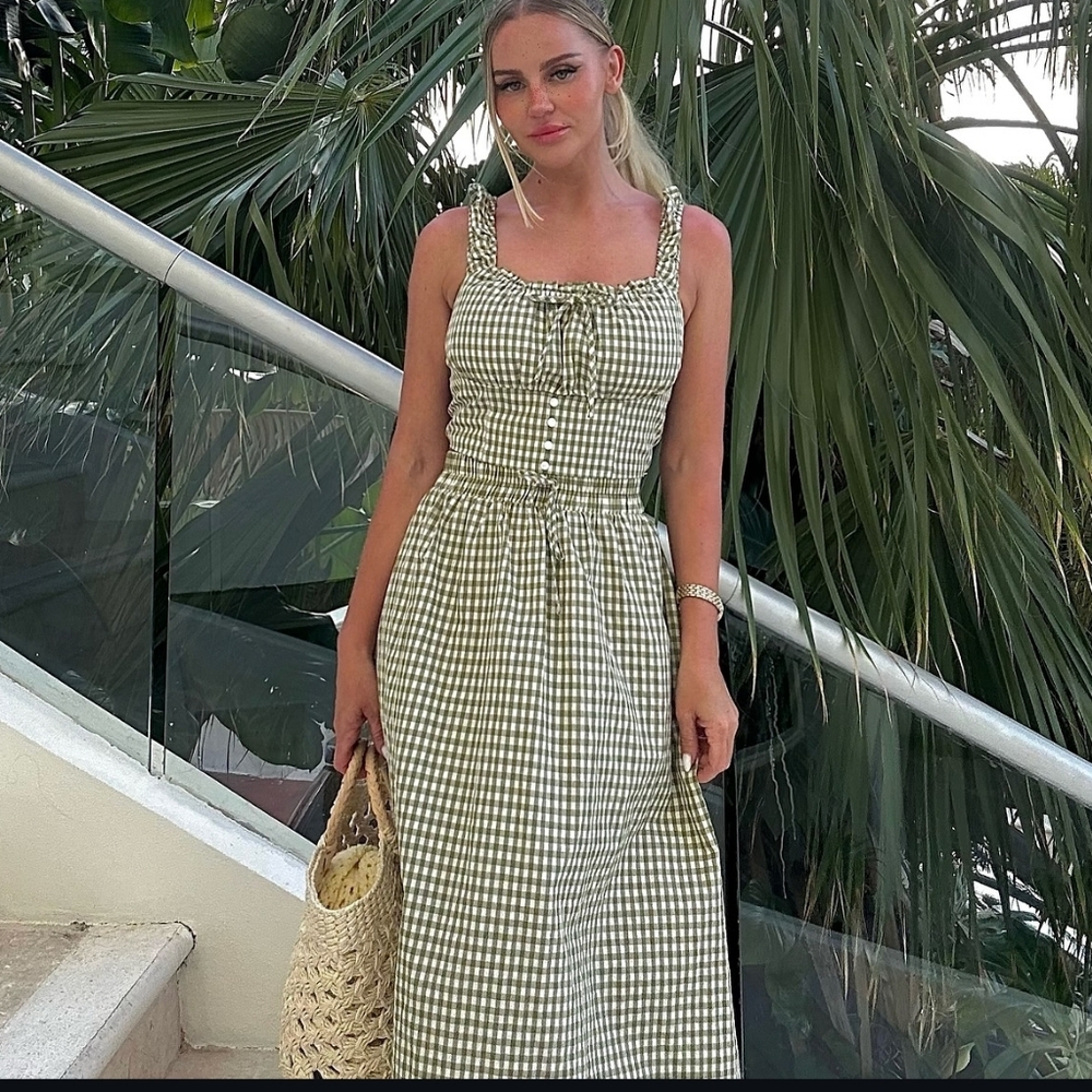 Green Gingham Crop Top and Skirt Set